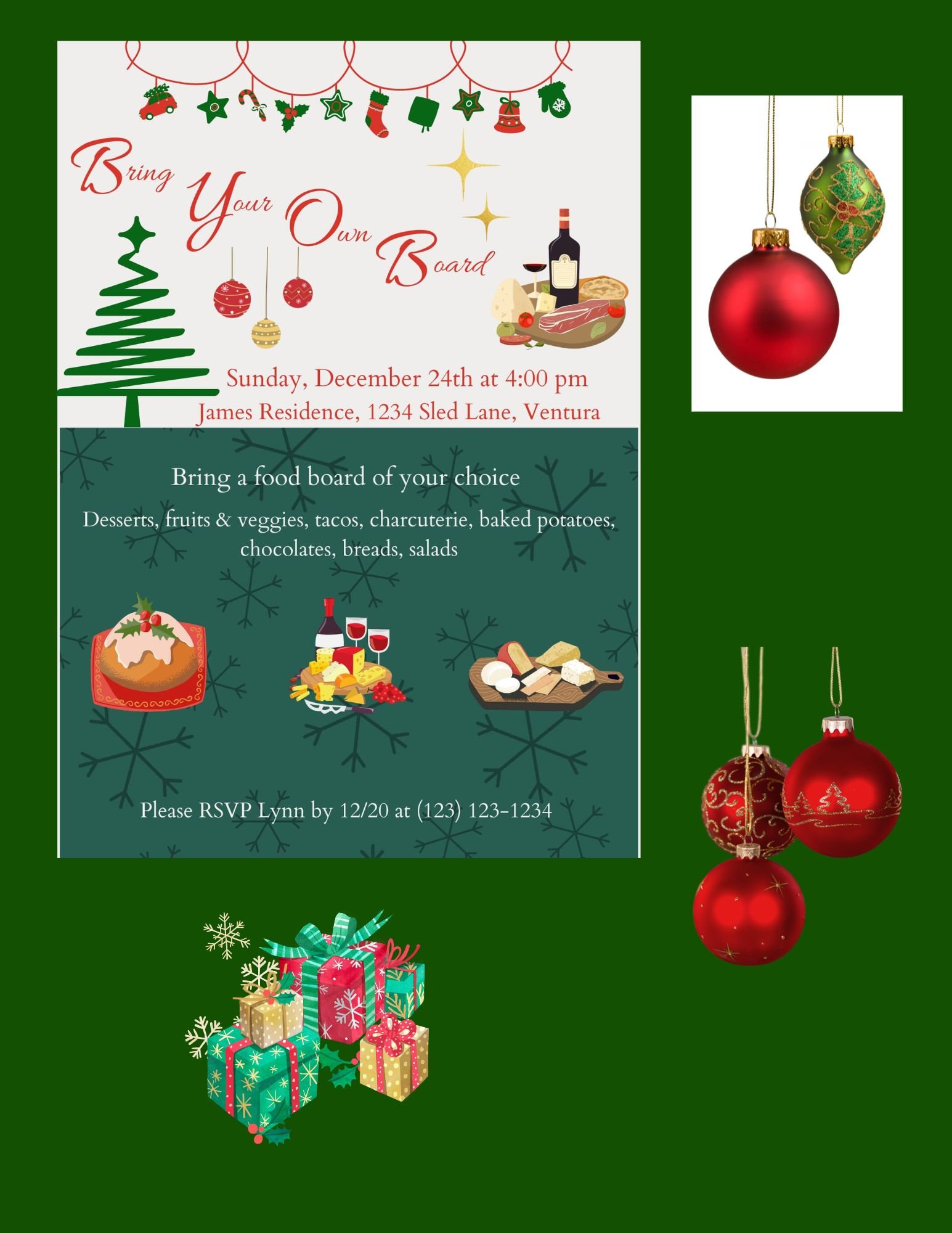 Holiday BYOB Bring Your Own Board Party Invitation Template, Holiday
