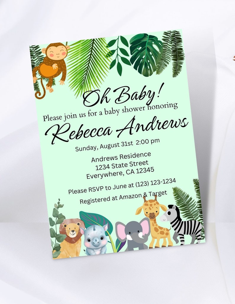 Baby Shower Jungle Theme Invitation Template, Jungle Baby Shower ...
