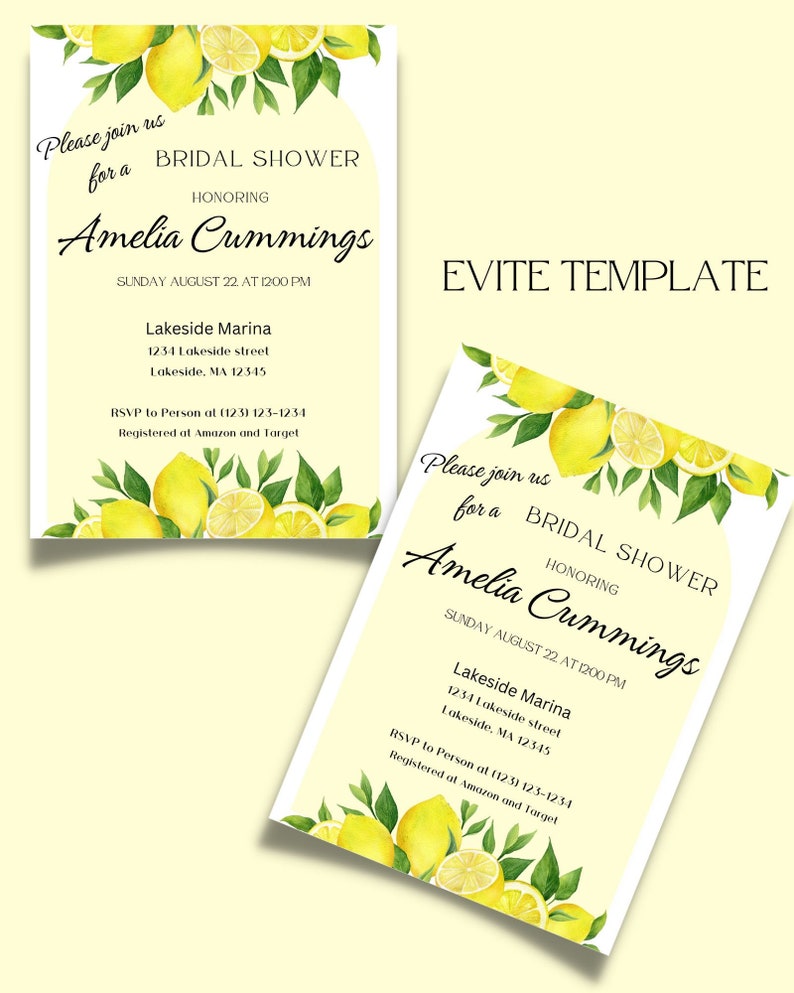 Bridal Shower Lemon Theme Invitation Template Editable Etsy
