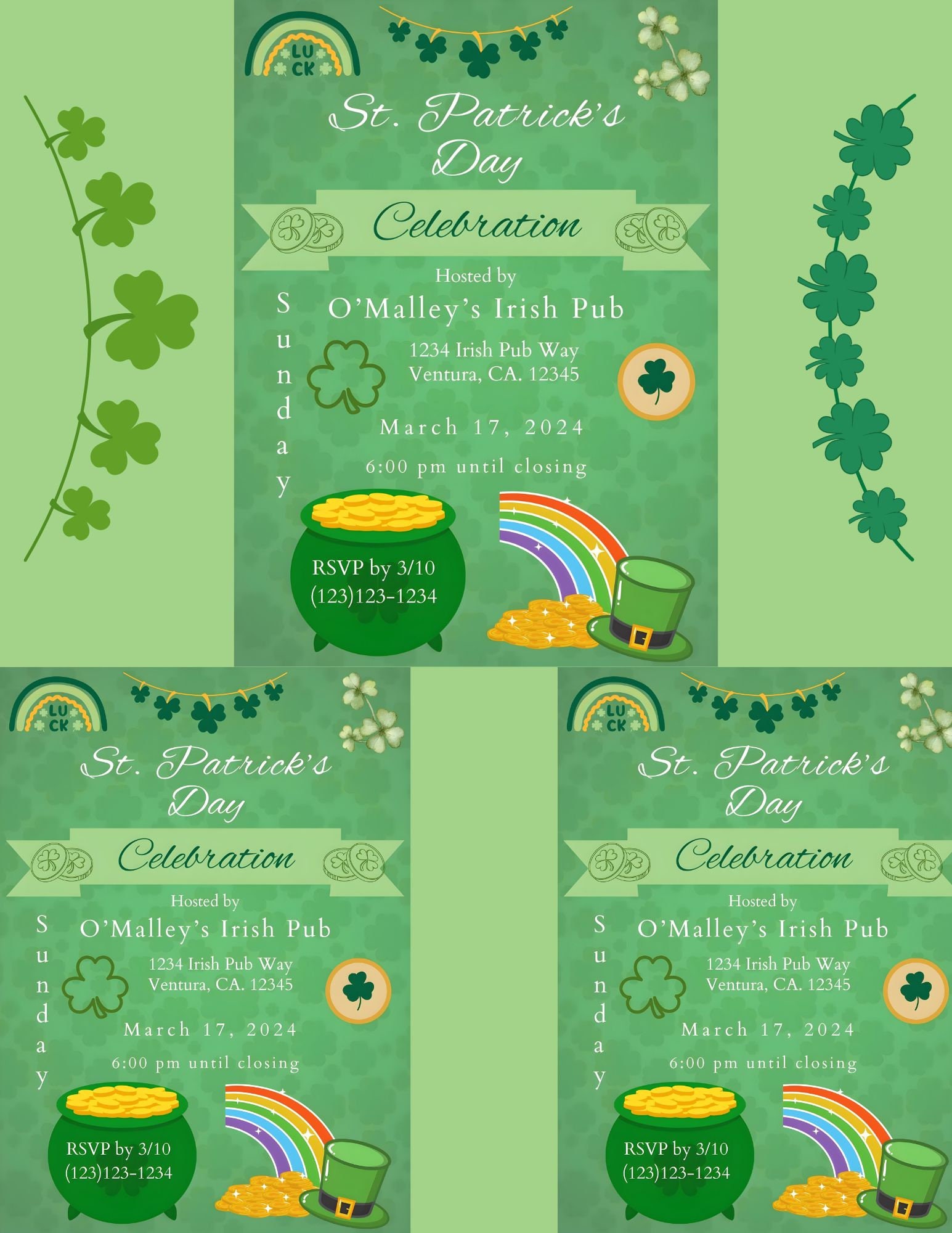 St. Patrick's Day Editable Invitation Template, Editable St. Patrick's ...