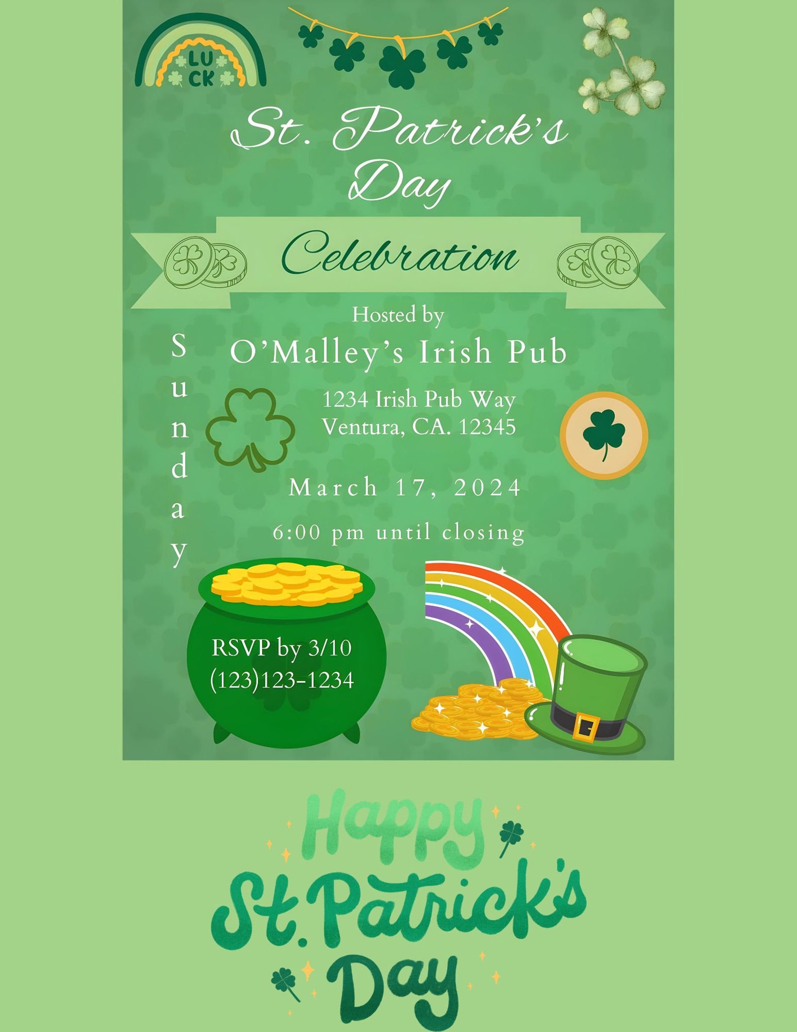 St. Patrick's Day Editable Invitation Template, Editable St. Patrick's ...