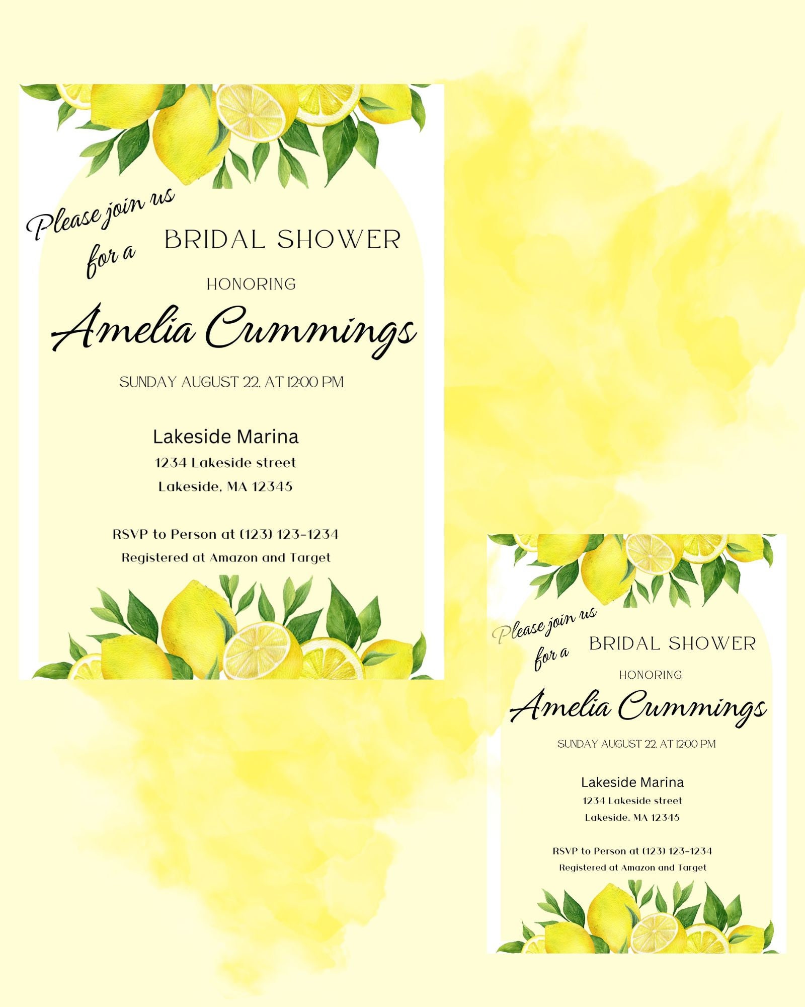 Bridal Shower Lemon Theme Invitation Template, Editable Template Lemon