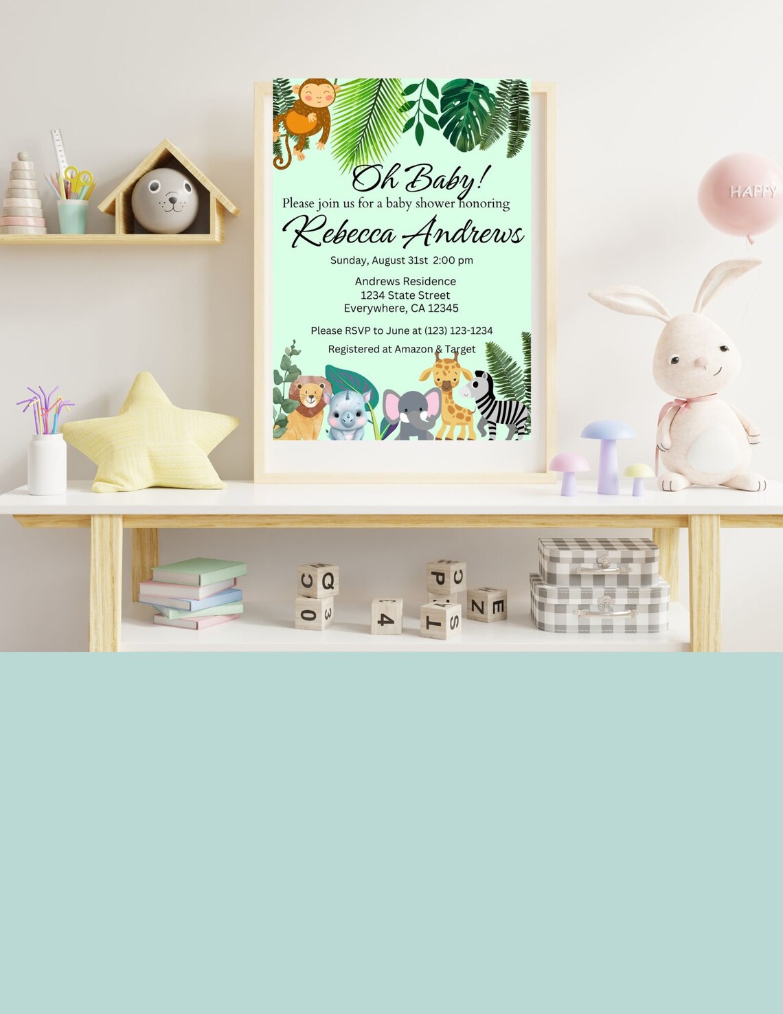 Baby Shower Jungle Theme Invitation Template, Jungle Baby Shower ...