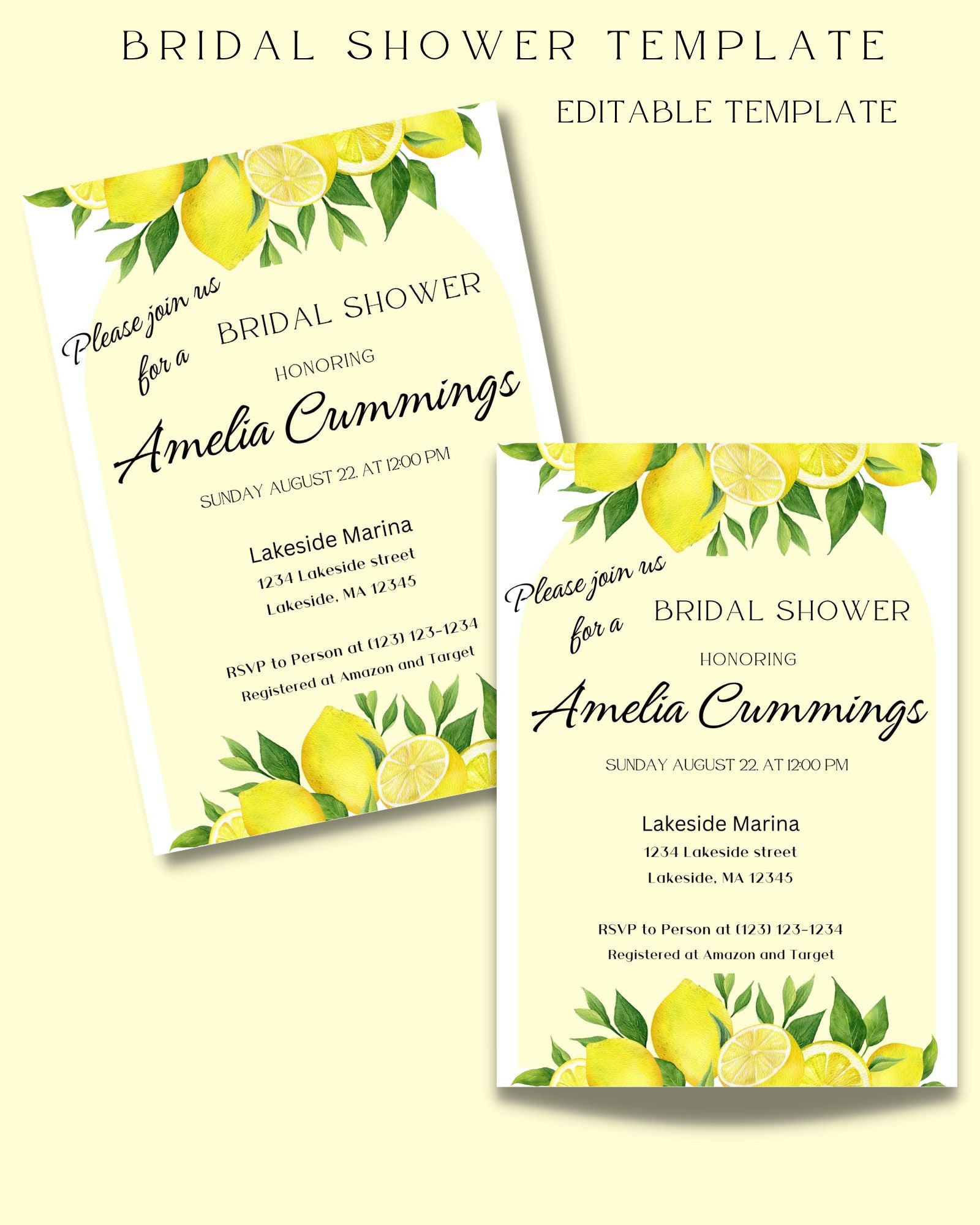 Bridal Shower Lemon Theme Invitation Template, Editable Template Lemon