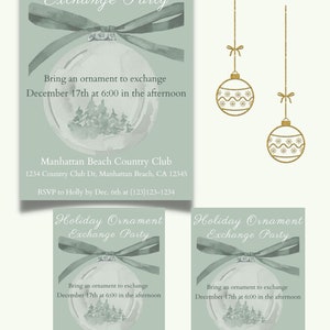 Christmas Ornament Exchange Party Invitation Editable Template, Holiday ...