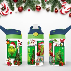 Personalized Christmas Grinch Inspired 12oz Kids Flip Top Water Bottle