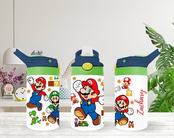 Personalized Mario Brothers 12oz Kids Flip Top Water Bottle