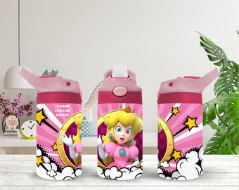 Personalized Princess Peach Inspired 12oz Kids Flip Top Water Bottle