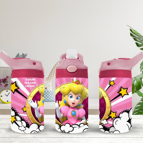 Personalized Princess Peach Inspired 12oz Kids Flip Top Water Bottle