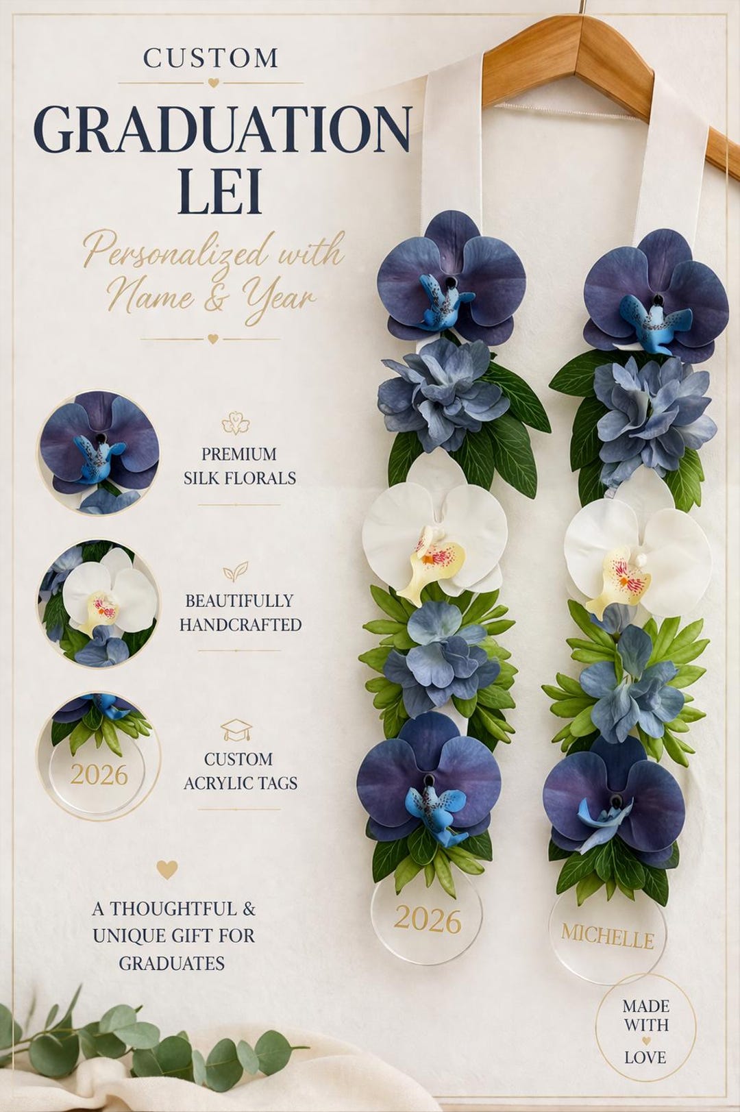 Personalized Graduation Lei | Floral Ribbon Garland | Custom Name ...