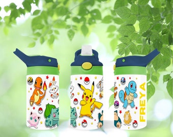 Personalized Pokemon Inspired 12oz Kids Flip Top Water Bottle