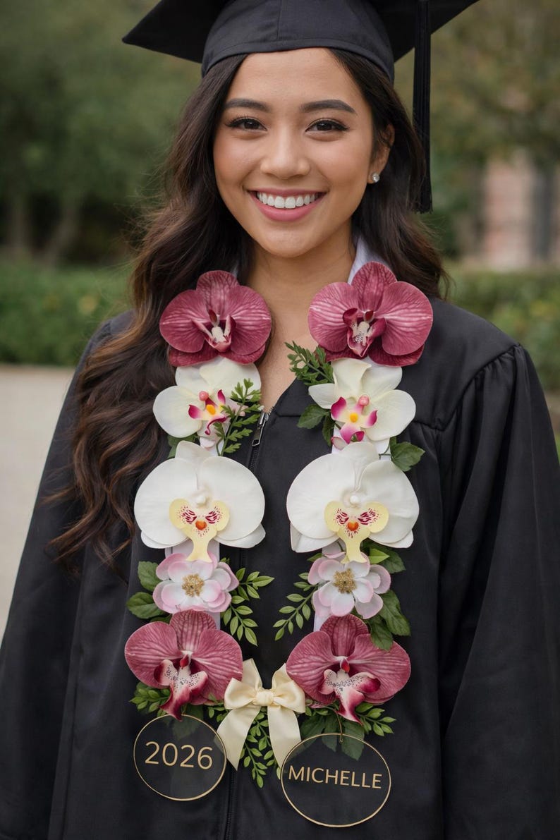 Personalized Graduation Lei | Floral Ribbon Garland | Custom Name ...