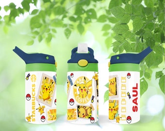 Personalized Pikachu Inspired 12oz Kids Flip Top Water Bottle