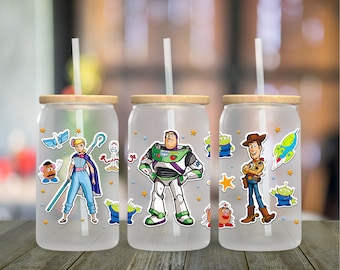 Toy Story Inspired 16oz Frosted Glass Tumbler with Straw