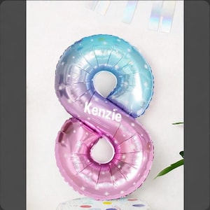 40” Ombre Number Balloon 0–9 – Blue Purple Pink Birthday Balloon – Large Gradient Foil Number Balloon – Girls Birthday Party Decor