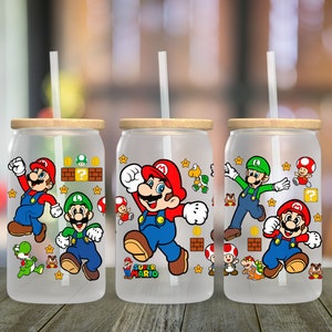 Mario Brothers Inspired 16oz Frosted Glass Tumbler with Straw