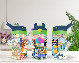 Personalized Bluey Inspired 12oz Kids Flip Top Water Bottle