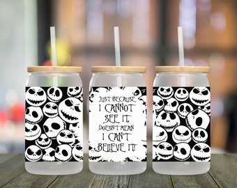 Skulls 16oz Frosted Glass Tumbler with Straw