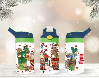Personalized Christmas Toy Story 12oz Kids Flip Top Water Bottle