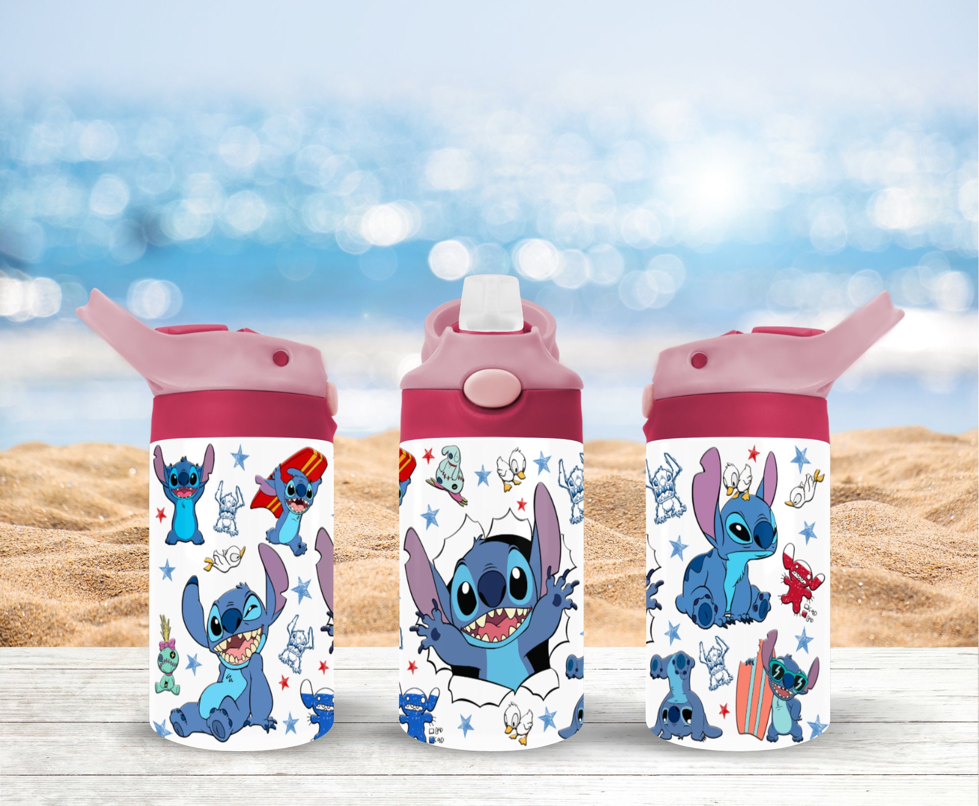Hawaii Lilo Stitch Angel Disney Graphic Cartoon 32oz Water Tracker Bottle -  Jolly Family Gifts