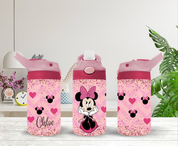Personalized Pink Bow Kids Water Bottle | Custom Name Girls Straw Bottle | Cute Pink Glitter Kids Cup | Birthday Gift