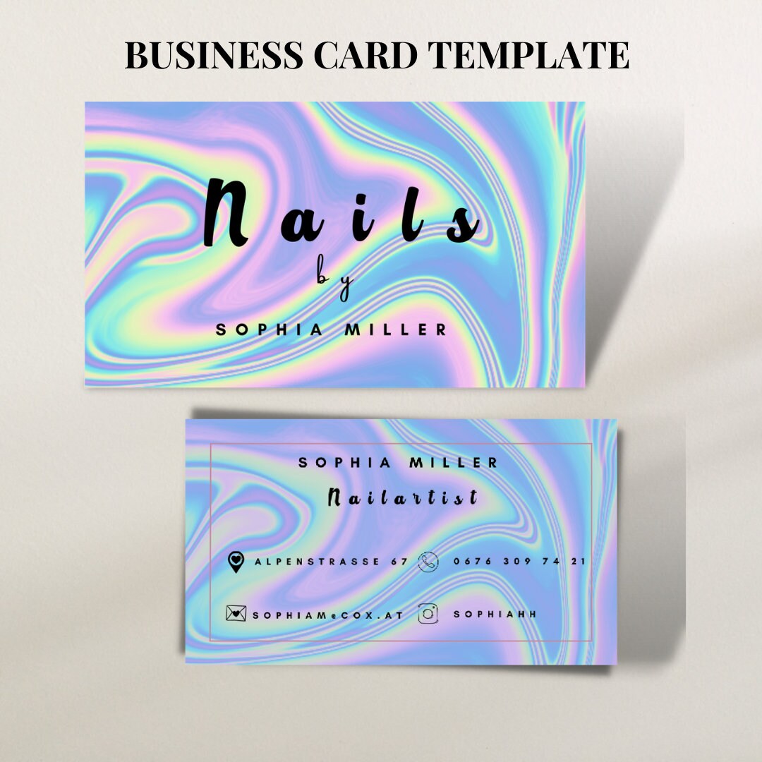 Nail Tech Business Card, Editable Nail Artist Business Card Template