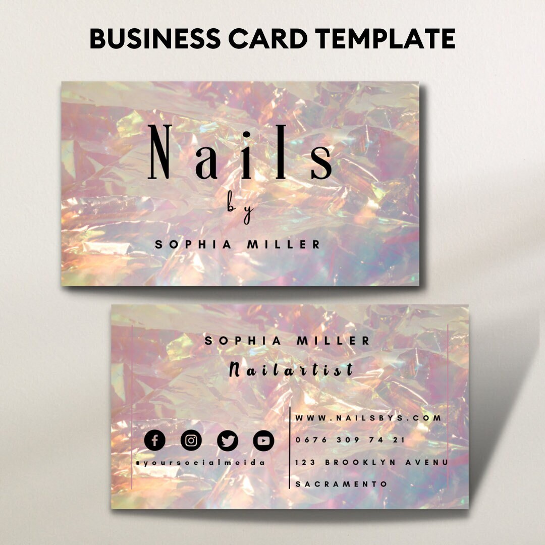 Nail Tech Business Card, Editable Nail Artist Business Card Template