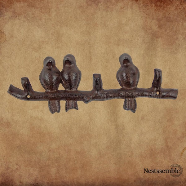 Perched Birds On Branch Coat Rack Cast Iron Wall Mounted Key Hook Towel Hanger