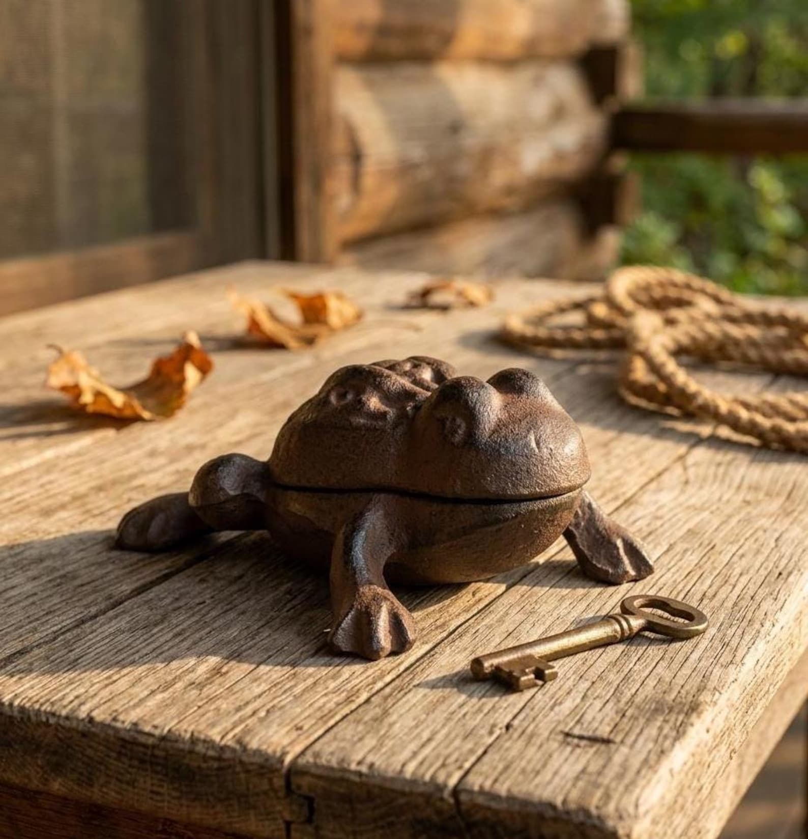 Cast Iron Frog Hide A Key Box - Rustic Distressed Brown Garden Outdoor ...