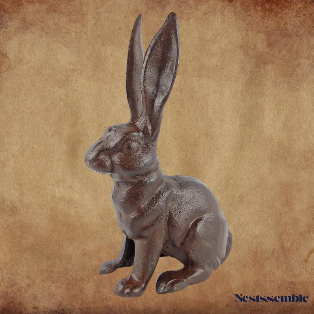 Cast Iron Rabbit Butler Statue Large Bunny Rabbit Figurine Statue Heavy Duty Cast Iron Garden Yard ...