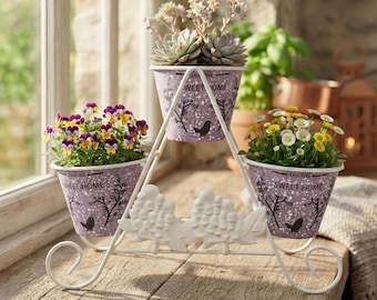 Wire Flower Pot Rack Set of 3, White Grape Herb Planter Indoor Garden Decor