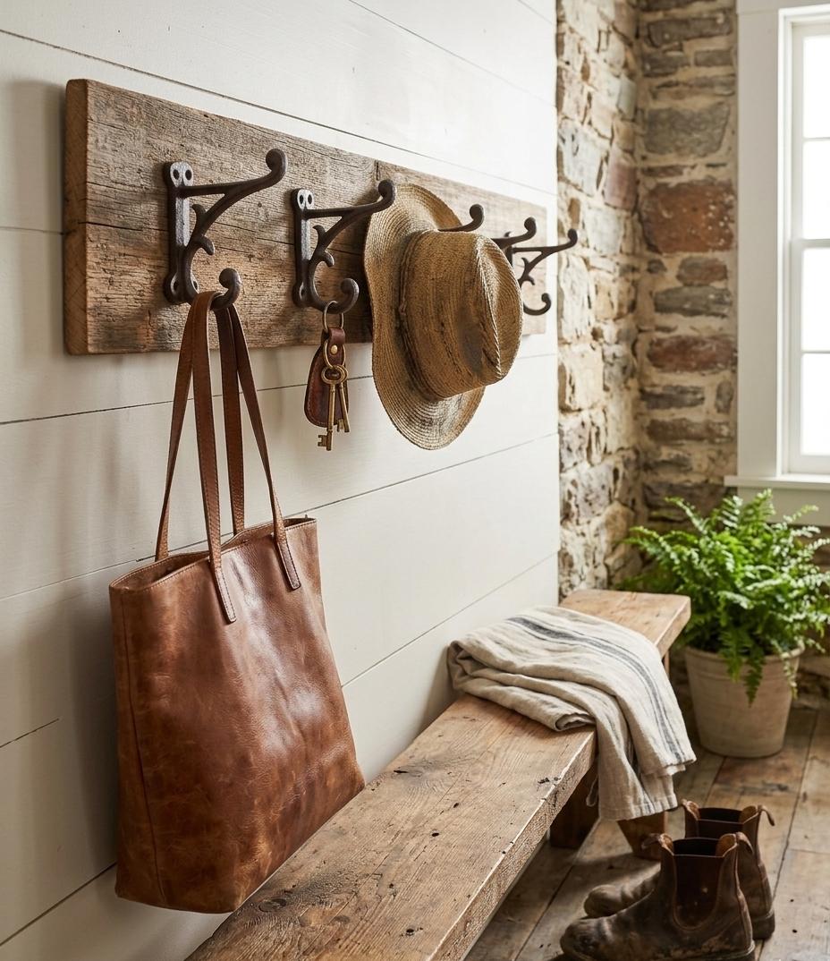 Rustic Cast Iron Double Wall Hooks – 4-Pack For Towels, Hats, Coats & Purses-496909