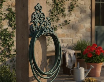 Cast Iron Hose Holder - Ornate Verdigris Wall Mount Bracket