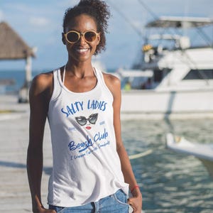 Salty Ladies Beach Club Unisex Jersey Tank, Summer Vibes, Beachwear, Gift for Her, Vacation Top, Resort Wear | Girls Trip Salty Babes