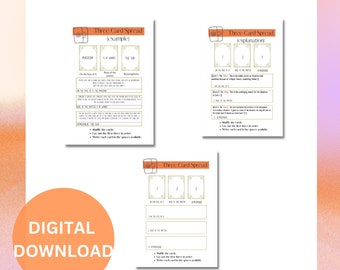 Rozkład trzech kart Tarota z przykładami, opisami i arkuszem ćwiczeń do nauki samodzielnego tworzenia | arkusze ćwiczeń dla początkujących Tarota | przewodnik