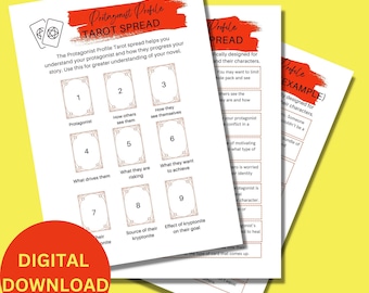 Cyfrowe pobieranie rozkładu Tarota Profilu Protagonisty | Odkryj sekrety swojego Protagonisty dzięki tym drukowanym instrukcjom i szablonowi