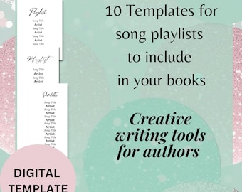 Szablony list odtwarzania dla książek | natychmiastowy dostęp | 10 różnych stylów w pięciu rozmiarach książek