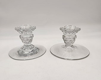 Vintage 1940's Set of 2 Fostoria American Pattern Single Candle Holders - 2 Sets Available