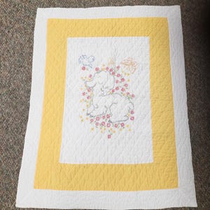 Vintage Handmade Baby Quilt with Bunny - Butterfly - Bird and Flowers