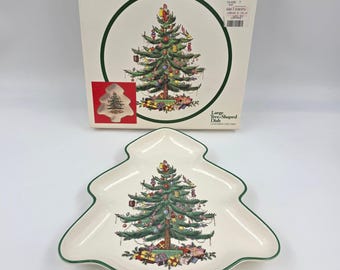スポード クリスマスツリー型皿 クッキートレイ 磁器 14インチ - 新品