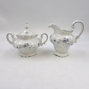 Vintage Johann Haviland Blue Garland Creamer and Covered Sugar Bowl Set