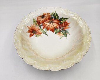 Vintage Turn of the Century Christmas Poinsettia Serving - Decorative Bowl