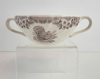 Tigela de sopa creme marrom vintage Myott Factory Queens para o Dia de Ação de Graças com alça