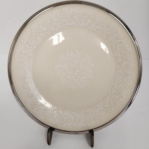 Vintage 1980s Lenox Moonspun Silver - Platinum Trimmed Ivory Bread and Butter Plate
