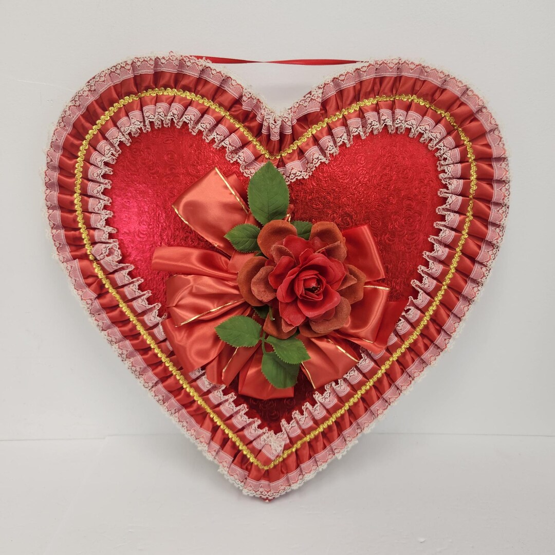 Vintage 1960's Valentine Red With Lace and Rose Heart Candy Box 21 1/2 Inches by 22 Inches - Etsy Vintage 1960's Valentine Red With Lace and Rose Heart Candy Box 21 1/2 Inches by 22 Inches - Etsy
