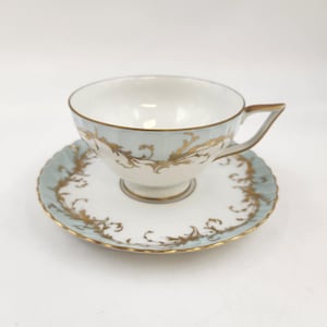 Vintage Royal Tettau Elegance Blue/Green Pair of Coffee or Teacups and Saucers