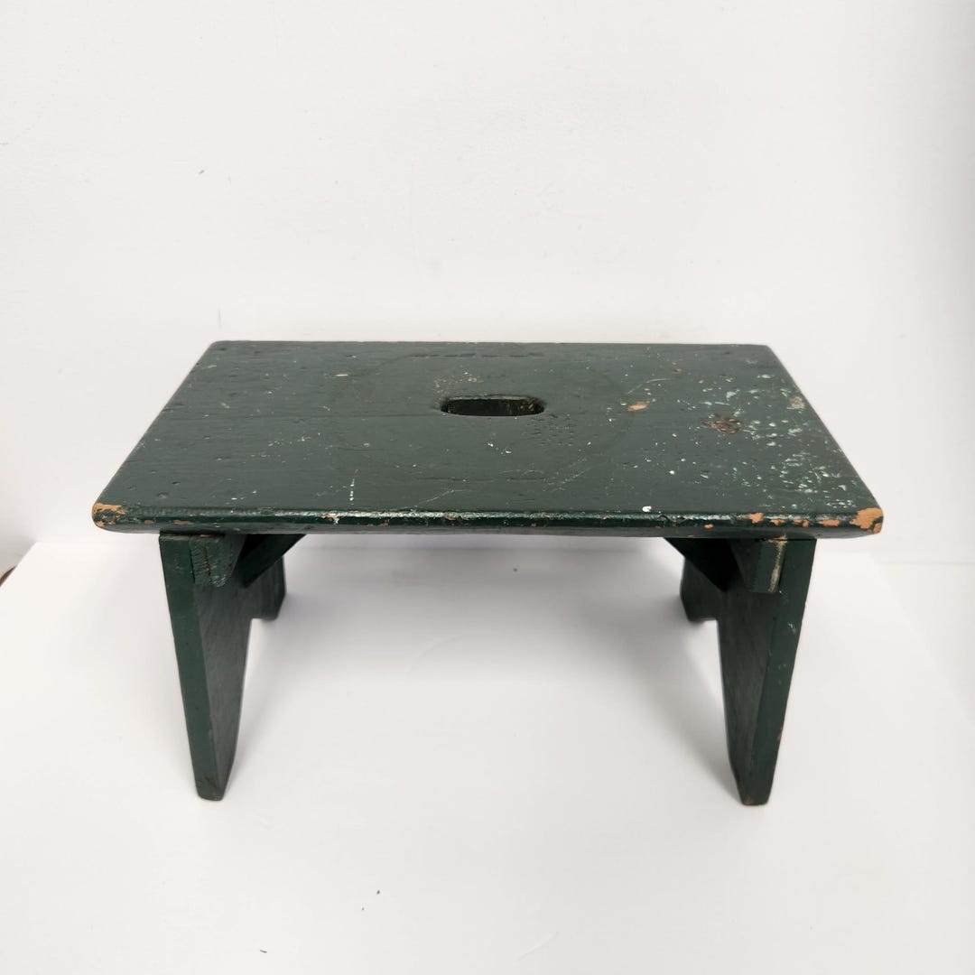 Vintage Handmade Painted Green Wooden Stool - Bench - Milking Stool ...