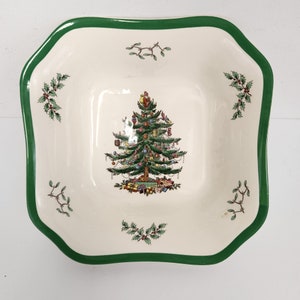 Vintage 1970&#39;s Spode Christmas Tree Pattern 9 Inch Square Serving Bowl