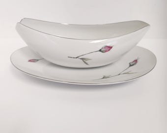 Vintage 1970er Jahre Sango Japan Tea Rose Sauciere und Unterteller