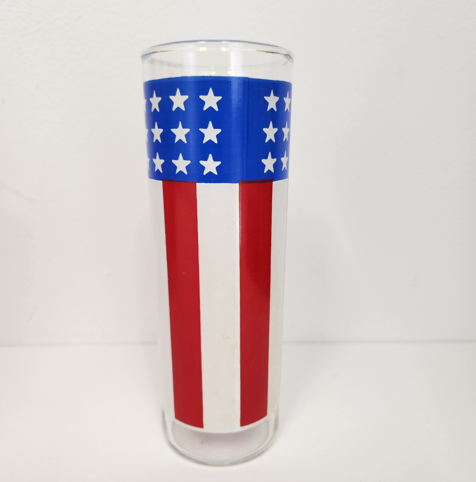 Vintage 1970's Set of 6 Tall Red White and Blue Patriotic Flag Drinking Glasses - Etsy